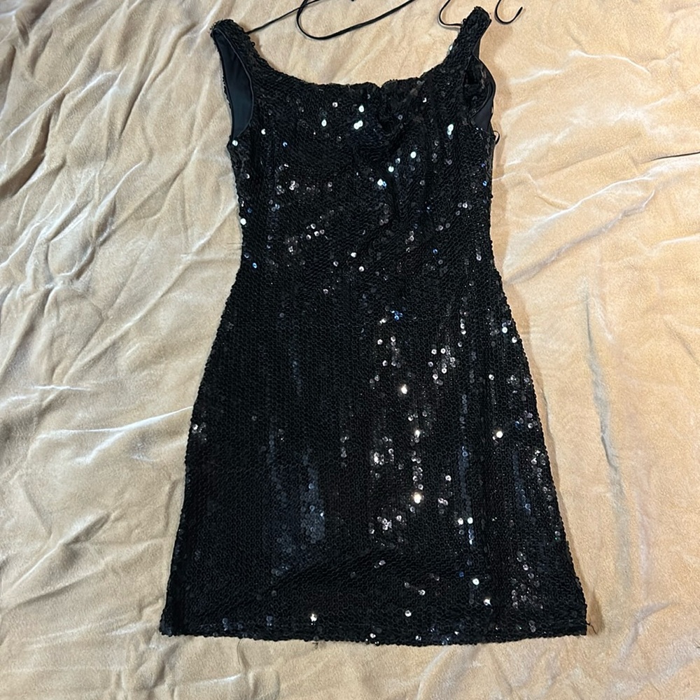 black sequin dress